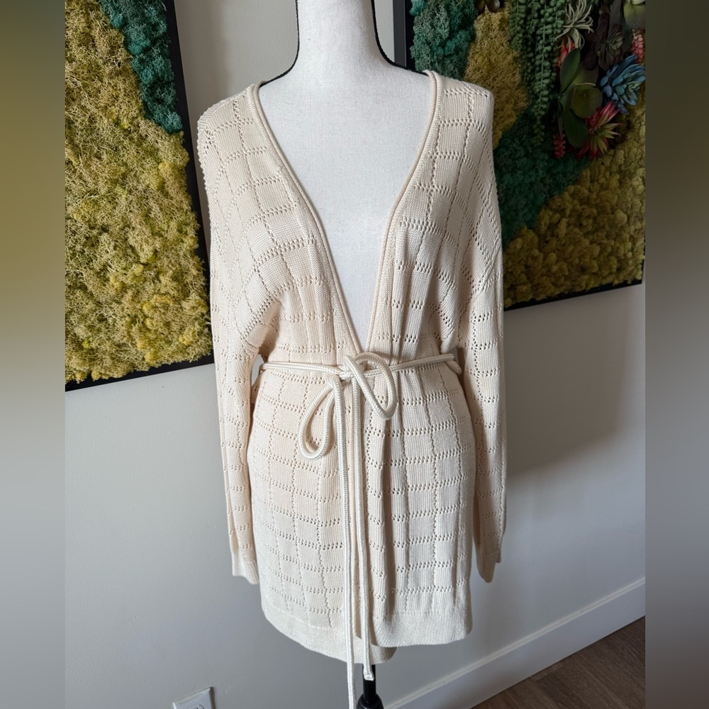 Cream Knit Cardigan with Belt